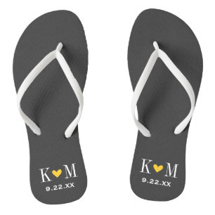 Chanclas Monograma del Boda moderno gris y amarillo