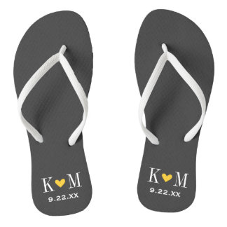 Chanclas Monograma del Boda moderno gris y amarillo