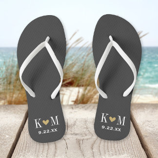 Chanclas Monograma del Boda moderno gris y dorado