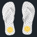 Chanclas Monograma del enlistado gris y amarillo<br><div class="desc">Personalizado imprimió sandalias "flip-flop" con un elegante diseño moderno y un monograma personalizado u otro texto en un marco circular. Haga clic en Personalizar para cambiar los tipos de letra y los colores del texto o para agregar sus propias imágenes para crear un diseño único de un tipo.</div>
