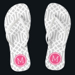 Chanclas Monograma del enlistado gris y rosa<br><div class="desc">Personalizado imprimió sandalias "flip-flop" con un elegante diseño moderno y un monograma personalizado u otro texto en un marco circular. Haga clic en Personalizar para cambiar los tipos de letra y los colores del texto o para agregar sus propias imágenes para crear un diseño único de un tipo.</div>