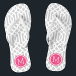 Chanclas Monograma del enlistado gris y rosa<br><div class="desc">Personalizado imprimió sandalias "flip-flop" con un elegante diseño moderno y un monograma personalizado u otro texto en un marco circular. Haga clic en Personalizar para cambiar los tipos de letra y los colores del texto o para agregar sus propias imágenes para crear un diseño único de un tipo.</div>