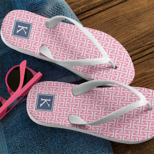 Chanclas Monograma del patrón de adormidera rosado y naval