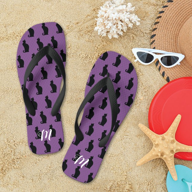 Chanclas Monograma del patrón de gato negro brillante (Subido por el creador)