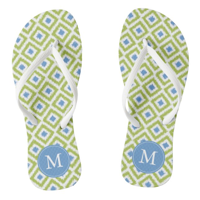 Chanclas Monograma del patrón de Ikat verde y azul (Plantilla)