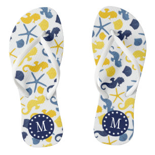 Chanclas Monograma del patrón del caballito de mar azul y d
