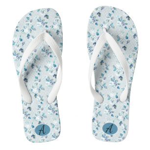 Chanclas Monograma del patrón floral azul turbio de cosecha