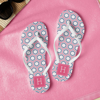 Chanclas Monograma del patrón geométrico rosa y azul de Gua
