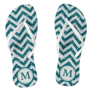Chanclas Monograma del Purpurina Aqua Blue Faux