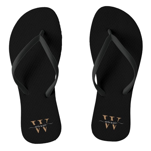 Chanclas Monograma Elegante minimo Nombre del guión dorado  (Plantilla)