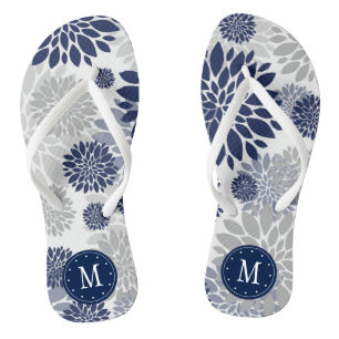 Chanclas Monograma floral gris azul de la marina