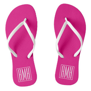 Chanclas Monograma inicial Blanco Sobre Rosa Caliente