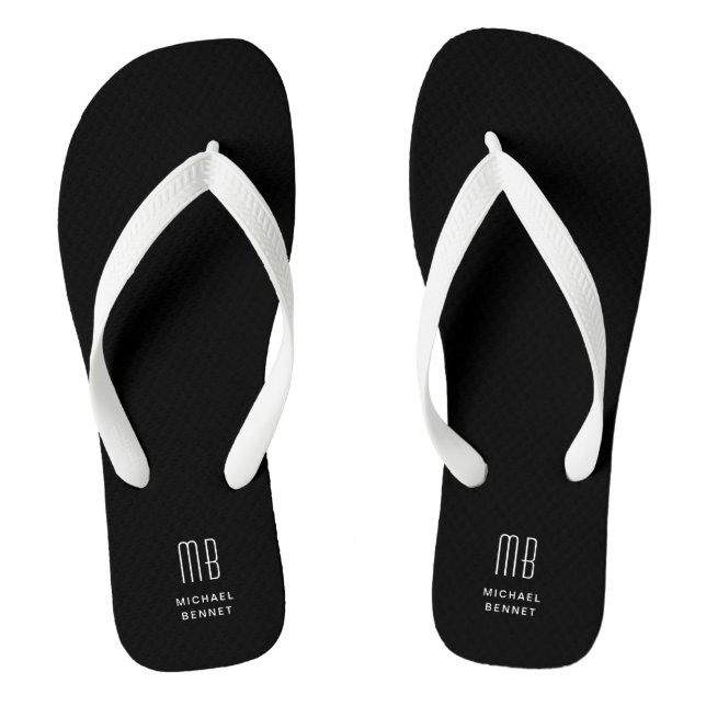 Chanclas Monograma Moderno Blanco Y Negro (Plantilla)
