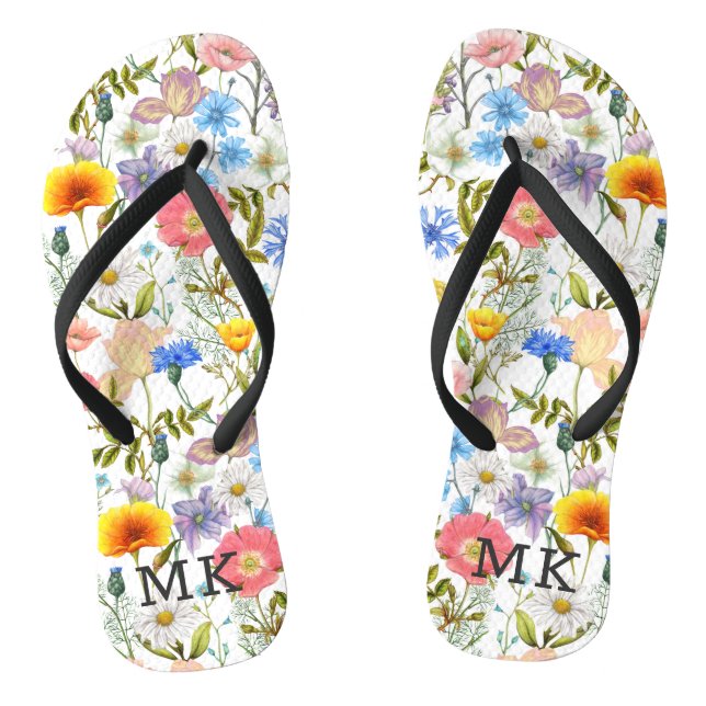 Chanclas Monograma Monograma Patrón floral de primavera de  (Plantilla)