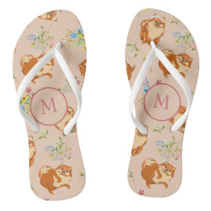 Chanclas Monograma Patrón Pomerano Floral Patrón Rubor Rosa
