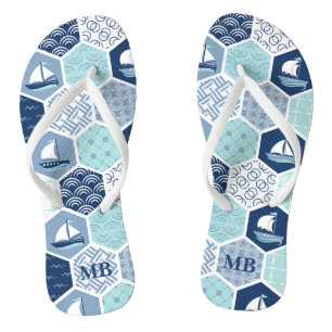 Chanclas Monograma personalizada de velero náutico azul