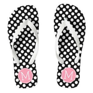 Chanclas Monograma Personalizado de puntos de polka rosa y 