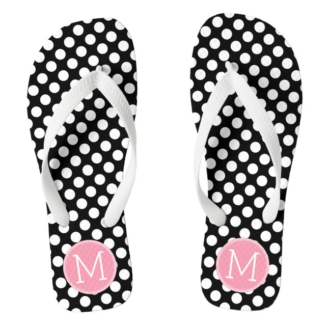 Chanclas Monograma Personalizado de puntos de polka rosa y  (Plantilla)