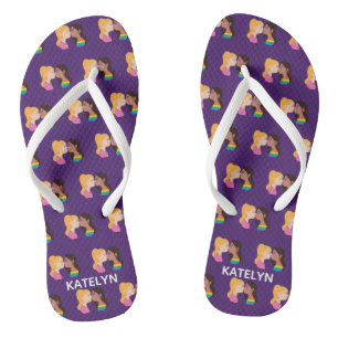Chanclas Monograma púrpura del orgullo gay Beso lésbico LGB