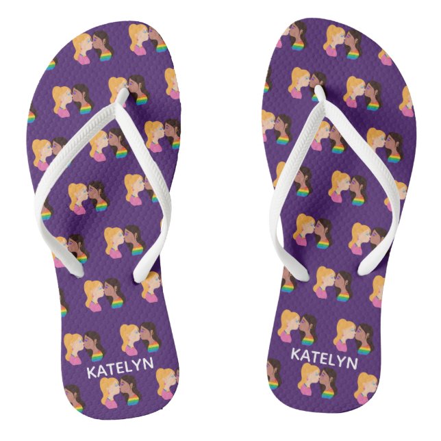 Chanclas Monograma púrpura del orgullo gay Beso lésbico LGB (Plantilla)