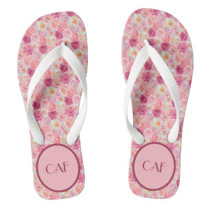 Chanclas Monograma Rosa Blanco Magenta Floral Elegante Boho