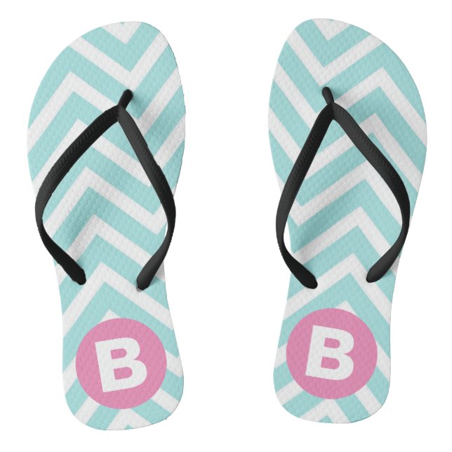 Chanclas Monograma rosa chevron azul claro de moda (Plantilla)