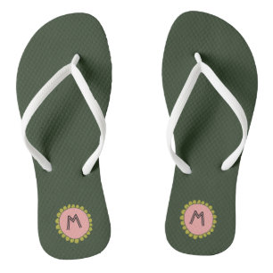 Chanclas Monograma simple del Personalizado verde de búsque