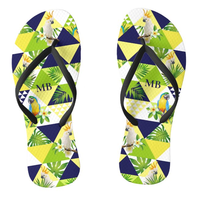 Chanclas Monograma Trendy Tropical Cockatoo Parrot Floral (Plantilla)