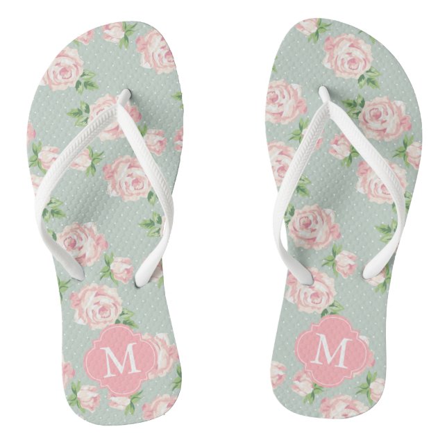 Chanclas Monogramación de Rosas de color rosa y malta (Plantilla)