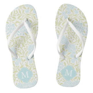 Chanclas Monogramado de Damasco floral verde y Aqua