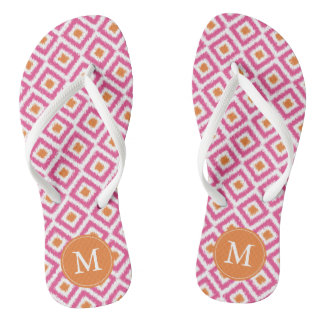 Chanclas Monogramado del patrón de ikat de mandarina rosada