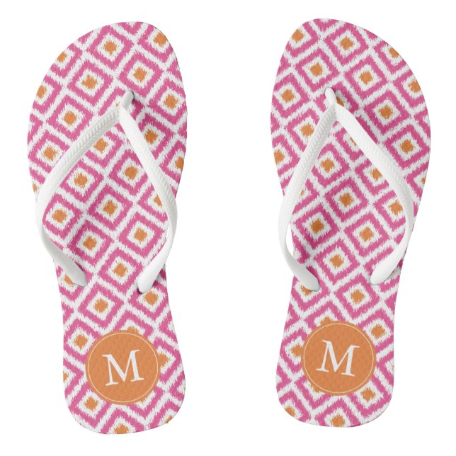 Chanclas Monogramado del patrón de ikat de mandarina rosada (Plantilla)