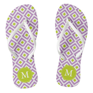 Chanclas Monogramado del patrón de ikat morado y verde