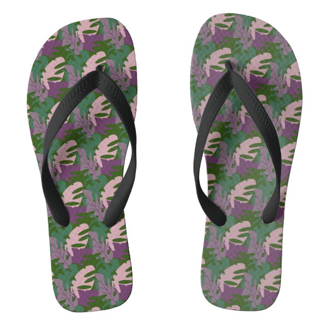 Chanclas Monstera Hoja Temática Verde Púrpura (Plantilla)