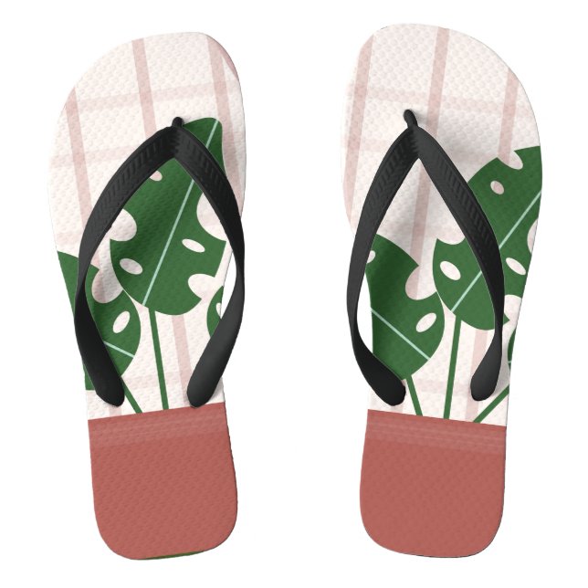 Chanclas Monstera Temática Terracota Cuadros Rosa (Plantilla)