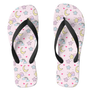 Chanclas Moon, Stars and Clouds Pattern en rosa pastel