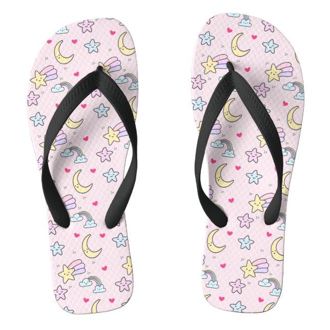 Chanclas Moon, Stars and Clouds Pattern en rosa pastel (Plantilla)