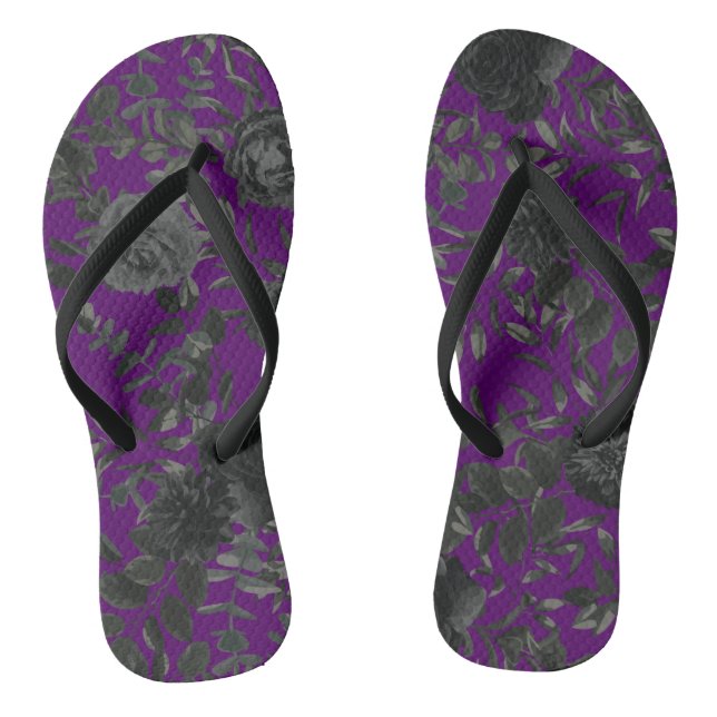 Chanclas Morado Boda floral negro gótico (Plantilla)