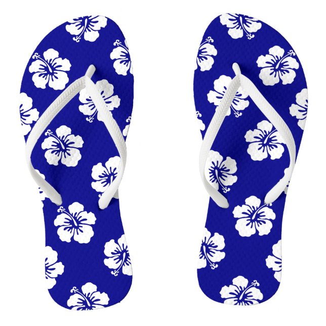 Chanclas Motif Hawaïen Hibiscus Bleu et blanc (Plantilla)