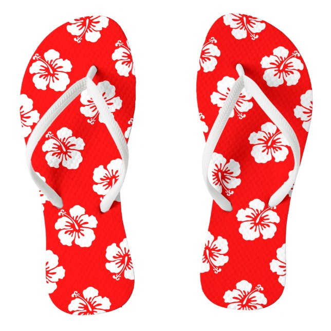 Chanclas Motif Hawaïen Hibiscus Rouge et blanc (Plantilla)