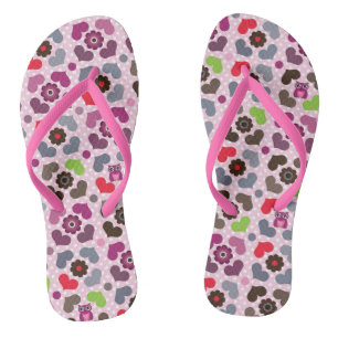 Chanclas motivos de flores y búhos rosas