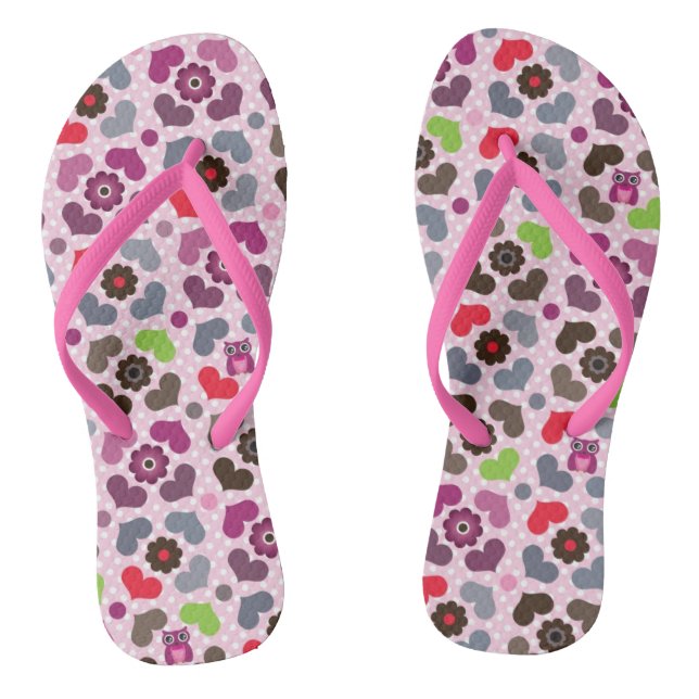 Chanclas motivos de flores y búhos rosas (Plantilla)