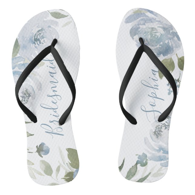 Chanclas Mujer de novias floral azul polvoriento personaliz (Plantilla)