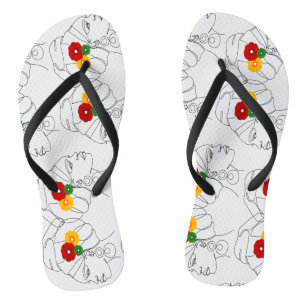 Chanclas Mujer Negra Arte de Línea Turbante con Flores