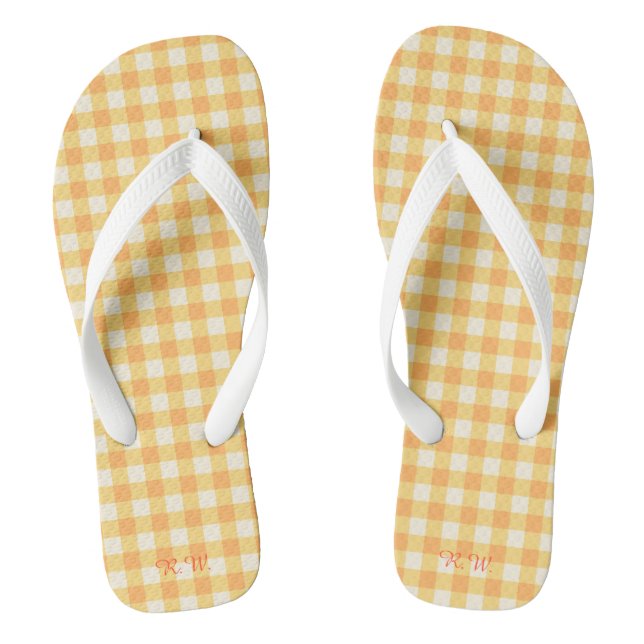 Chanclas Naranja amarillo Ish Preppy Gingham Plaid (Plantilla)