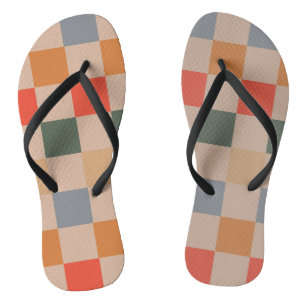Chanclas Naranja azul beige Brown Checkered Gingham Pattern