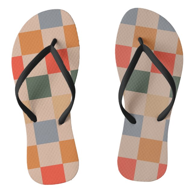 Chanclas Naranja azul beige Brown Checkered Gingham Pattern (Plantilla)