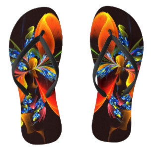 Chanclas Naranja azul Floral Moderno Resumen Patrón de arte