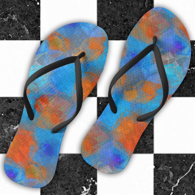 Chanclas Naranja azul Resumen Arte Verano Flip Flops (Modern design flip flops featuring an abstract orange and turquoise happy pattern)
