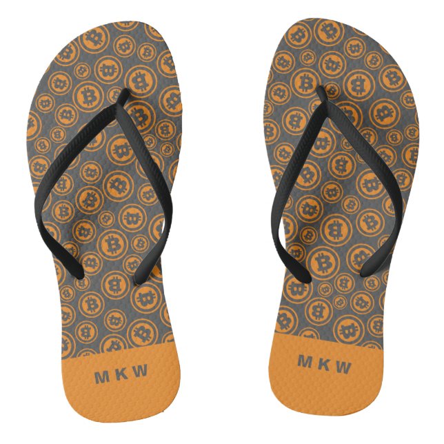 Chanclas Naranja con estampado de bitcoin y personalizada e (Plantilla)